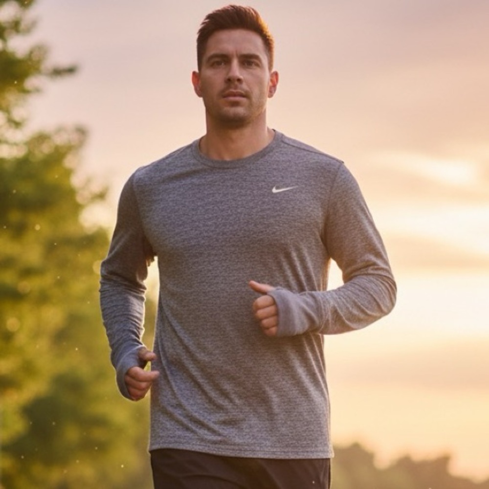 Nike Dri-Fit Running Long Sleeve Shirt Gray Heathered Men’s 2XL‎